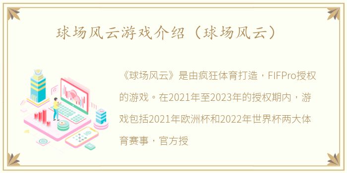球场风云游戏介绍（球场风云）