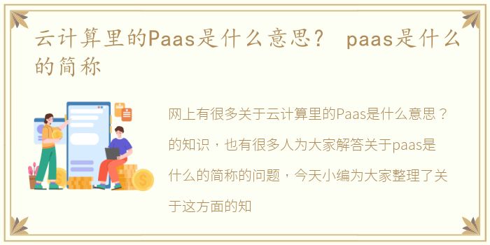 云计算里的Paas是什么意思？ paas是什么的简称