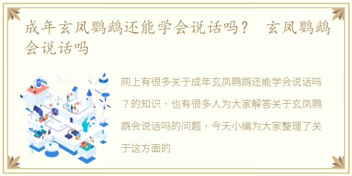 成年玄凤鹦鹉还能学会说话吗？ 玄凤鹦鹉会说话吗