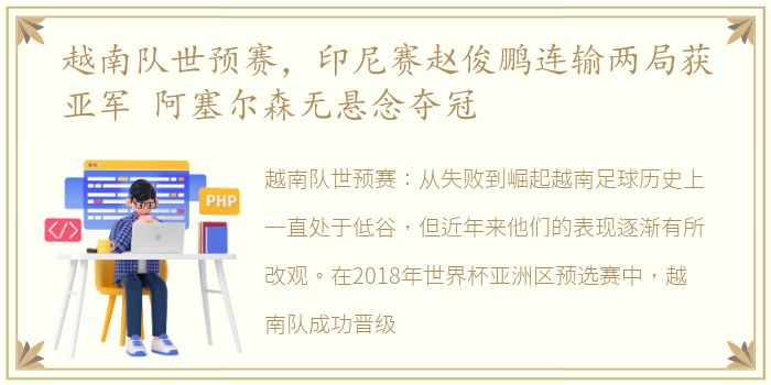 越南队世预赛，印尼赛赵俊鹏连输两局获亚军 阿塞尔森无悬念夺冠