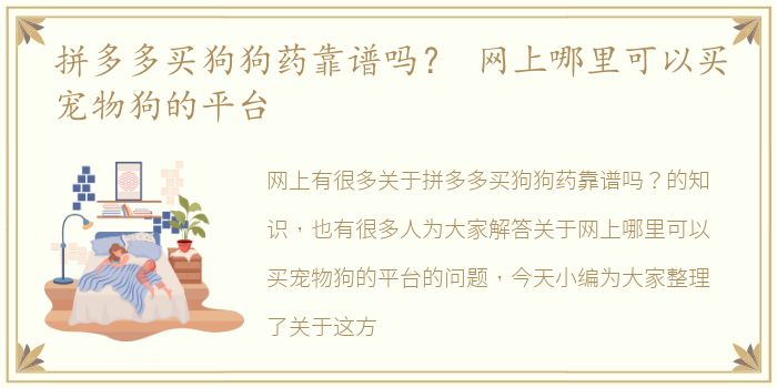 拼多多买狗狗药靠谱吗？ 网上哪里可以买宠物狗的平台