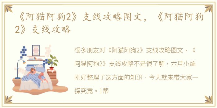 《阿猫阿狗2》支线攻略图文，《阿猫阿狗2》支线攻略