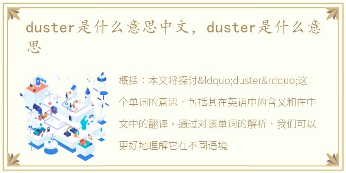 duster是什么意思中文，duster是什么意思