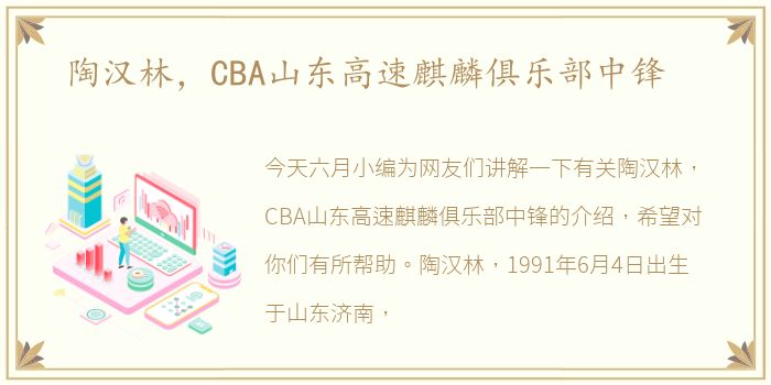 陶汉林，CBA山东高速麒麟俱乐部中锋