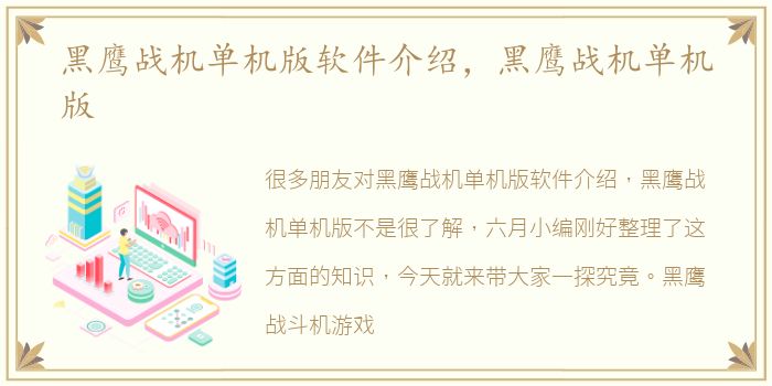 黑鹰战机单机版软件介绍，黑鹰战机单机版