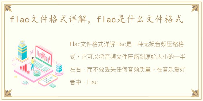 flac文件格式详解，flac是什么文件格式
