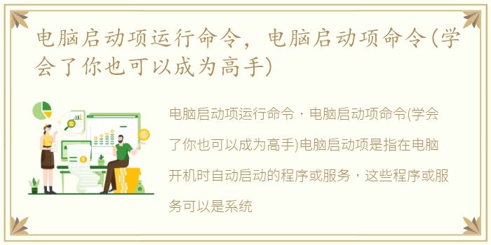电脑启动项运行命令，电脑启动项命令(学会了你也可以成为高手)
